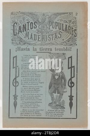 Broadsheet celebrating one of the founders of the Mexican Revolution, Francisco Madero, shown in a suit and top hat pointing to the phrases 'Que Si' and 'Que No' 1961 by Antonio Vanegas Arroyo Stock Photo