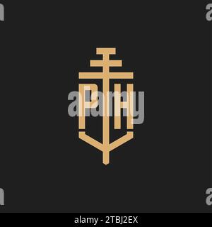 PH initial logo monogram with pillar icon design vector, law firm logo design inspiration Stock Vector