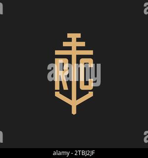 RC initial logo monogram with pillar icon design vector, law firm logo design inspiration Stock Vector