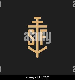 SF initial logo monogram with pillar icon design vector, law firm logo design inspiration Stock Vector