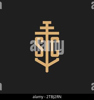 SC initial logo monogram with pillar icon design vector, law firm logo design inspiration Stock Vector