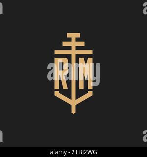 RM initial logo monogram with pillar icon design vector, law firm logo design inspiration Stock Vector