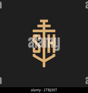 SH initial logo monogram with pillar icon design vector, law firm logo design inspiration Stock Vector