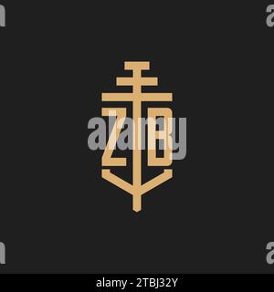 ZB initial logo monogram with pillar icon design vector, law firm logo design inspiration Stock Vector