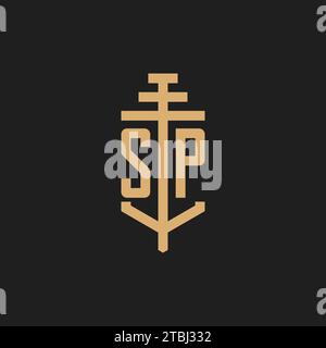 SP initial logo monogram with pillar icon design vector, law firm logo design inspiration Stock Vector