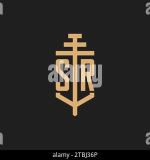 SR initial logo monogram with pillar icon design vector, law firm logo design inspiration Stock Vector