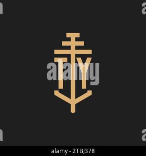 TY initial logo monogram with pillar icon design vector, law firm logo design inspiration Stock Vector