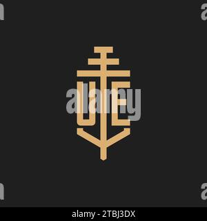 UE initial logo monogram with pillar icon design vector, law firm logo design inspiration Stock Vector