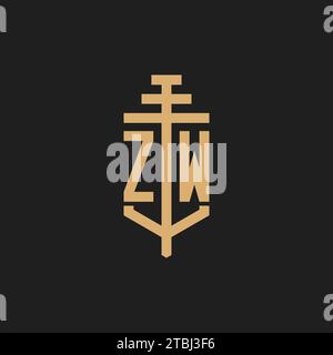 ZW initial logo monogram with pillar icon design vector, law firm logo design inspiration Stock Vector