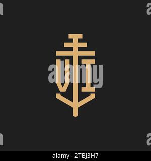 VI initial logo monogram with pillar icon design vector, law firm logo design inspiration Stock Vector