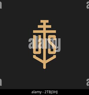 US initial logo monogram with pillar icon design vector, law firm logo design inspiration Stock Vector
