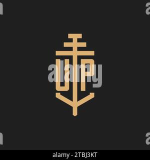 UP initial logo monogram with pillar icon design vector, law firm logo design inspiration Stock Vector