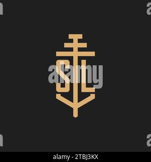 SL initial logo monogram with pillar icon design vector, law firm logo design inspiration Stock Vector