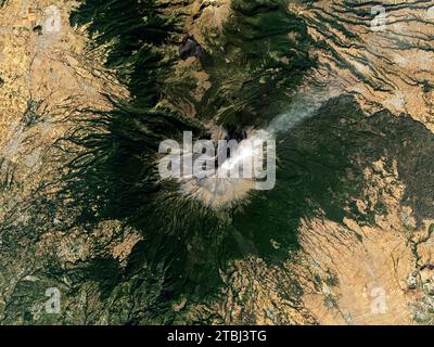 Satellite image of a plume rising from Popocatepetl volcano in Mexico. Stock Photo