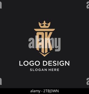 AK monogram with medieval style, luxury and elegant initial logo design ideas Stock Vector