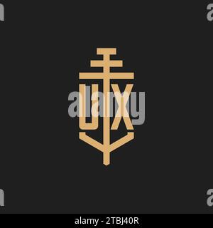 UX initial logo monogram with pillar icon design vector, law firm logo design inspiration Stock Vector