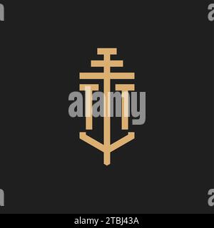 TT initial logo monogram with pillar icon design vector, law firm logo design inspiration Stock Vector