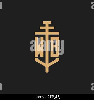 WB initial logo monogram with pillar icon design vector, law firm logo design inspiration Stock Vector