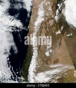 Satellite image of the Andes mountain range between Chile and Argentina. Stock Photo