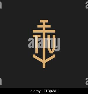TV initial logo monogram with pillar icon design vector, law firm logo design inspiration Stock Vector