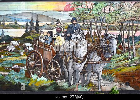 CHEMAINUS, CANADA - MAY 16, 2017: The mural 'Chemainus 1891', painted 1983 by David Maclagan, is one of more than 40 murals at the town Chemainus attr Stock Photo