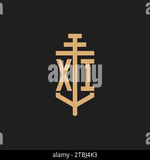 XI initial logo monogram with pillar icon design vector, law firm logo design inspiration Stock Vector