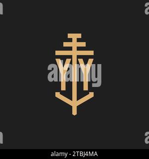YY initial logo monogram with pillar icon design vector, law firm logo design inspiration Stock Vector