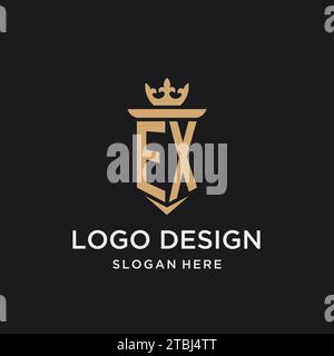EX monogram with medieval style, luxury and elegant initial logo design ideas Stock Vector