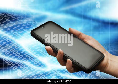 woman hand holding a smartphone with blank screen Stock Photo