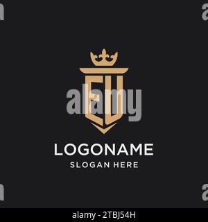 EU monogram with medieval style, luxury and elegant initial logo design ideas Stock Vector