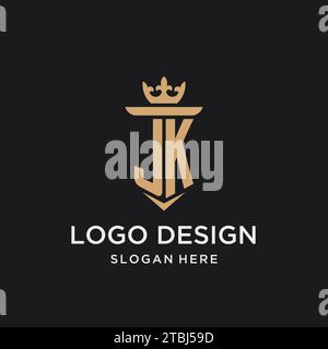 JK monogram with medieval style, luxury and elegant initial logo design ideas Stock Vector