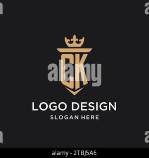CK monogram with medieval style, luxury and elegant initial logo design ideas Stock Vector