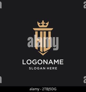 HU monogram with medieval style, luxury and elegant initial logo design ideas Stock Vector