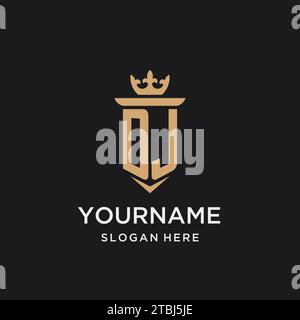DJ monogram with medieval style, luxury and elegant initial logo design ideas Stock Vector