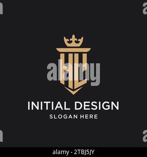 HL monogram with medieval style, luxury and elegant initial logo design ideas Stock Vector
