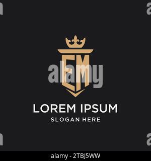 EM monogram with medieval style, luxury and elegant initial logo design ideas Stock Vector