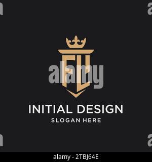 FL monogram with medieval style, luxury and elegant initial logo design ideas Stock Vector