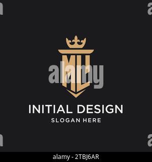 ML monogram with medieval style, luxury and elegant initial logo design ideas Stock Vector