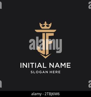 JF monogram with medieval style, luxury and elegant initial logo design ideas Stock Vector