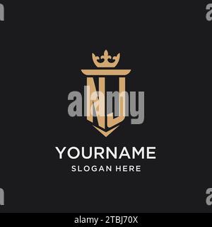 NJ monogram with medieval style, luxury and elegant initial logo design ideas Stock Vector
