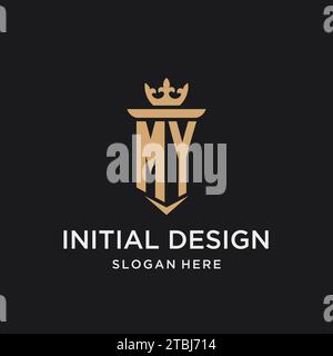 MY monogram with medieval style, luxury and elegant initial logo design ideas Stock Vector