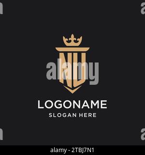 NU monogram with medieval style, luxury and elegant initial logo design ideas Stock Vector