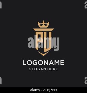 PU monogram with medieval style, luxury and elegant initial logo design ideas Stock Vector