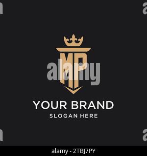 MP monogram with medieval style, luxury and elegant initial logo design ideas Stock Vector