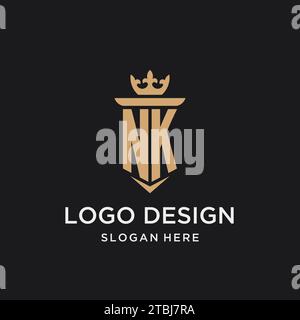 NK monogram with medieval style, luxury and elegant initial logo design ideas Stock Vector