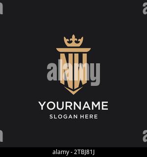 NW monogram with medieval style, luxury and elegant initial logo design ideas Stock Vector