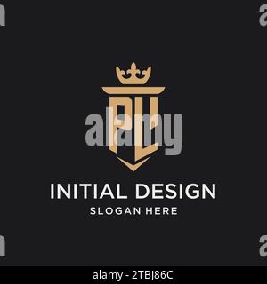 PL monogram with medieval style, luxury and elegant initial logo design ideas Stock Vector