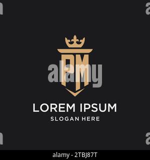 PM monogram with medieval style, luxury and elegant initial logo design ideas Stock Vector