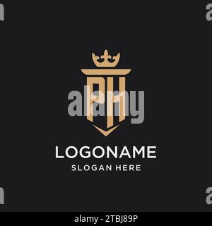 PH monogram with medieval style, luxury and elegant initial logo design ideas Stock Vector