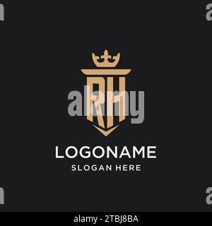 RH monogram with medieval style, luxury and elegant initial logo design ideas Stock Vector